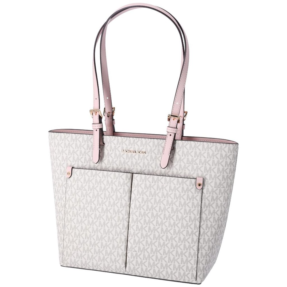Michael Kors Jet Set Travel Medium Double Pocket Tote Vanilla MK Blush Pink - Picture 4 of 9
